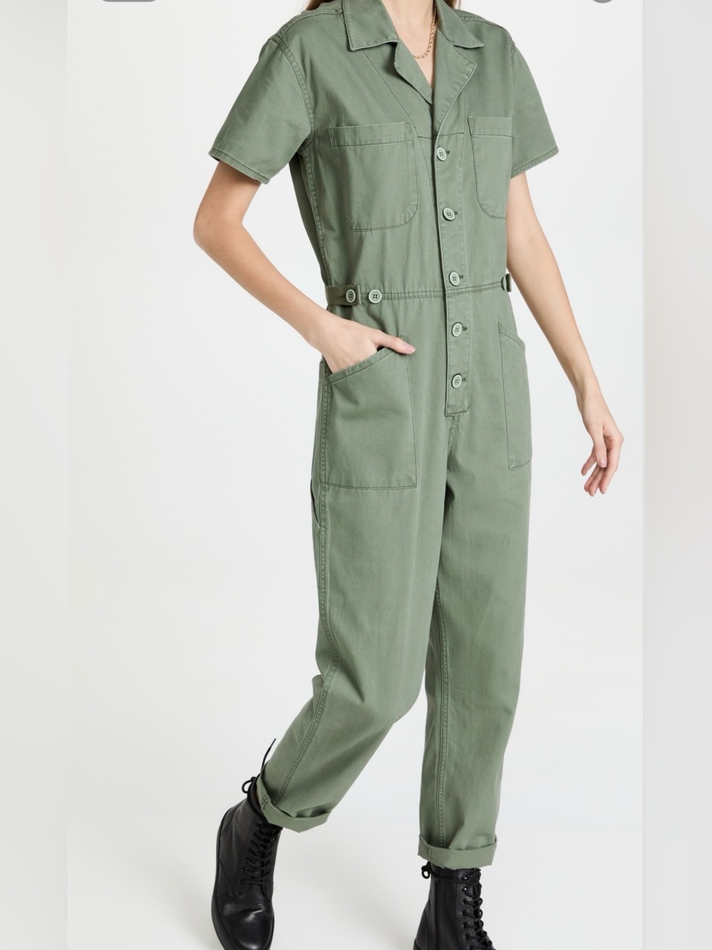 pistola Olive Utility Short-Sleeve Jumpsuit